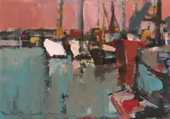 Herbert Coetzee, Hawe Toneel (Harbour Scene), acrylic on card