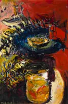 Philip Badenhorst, Stillewe met Visse en Bote (Still Life with Fish and Boats), oil on paper