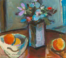 Herbert Coetzee, Still Life with Fruit, acrylic and pastel on board