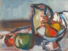 Herbert Coetzee, Still Life with Fruit and a Jug, oil on board