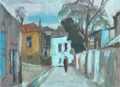 Straatjie in Athene (Street in Athens) by Herbert Coetzee, oil on board, sold Nov 2022