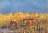 Allerley Glossop, Cattle Drinking, oil on panel