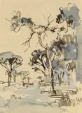 Trees in a Landscape (recto); Portrait Study (verso) by Gregoire Boonzaier, watercolour on paper, sold Nov 2022