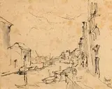 Gregoire Boonzaier, Kanaal Venesië (Venetian Canal), ink on paper