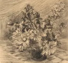 Florence Zerffi, Flowers in a Vase, charcoal on paper