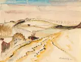 Landskap Engeland I (English Landscape I) by Maud Sumner, ink and watercolour on paper, sold Nov 2022