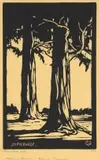 Bloekombome (Eucalyptus trees) (Nilant 77) by Jacobus Hendrik Pierneef, linocut on paper, sold Nov 2022