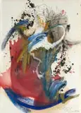 Christo Coetzee, Abstract Vase and Rose, mixed media on paper