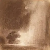 Paul Emsley, Maanlandskap in die Reën (Moonlit Landscape in the Rain), conté on paper