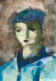 Carl Büchner, Jongman met Blou Pet (Young Man with a Blue Cap), gouache on sketchbook paper laid down on board