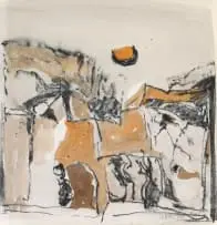 Nico Roos, Hangende Son (Setting Sun), mixed media on card