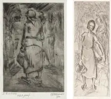 Amos Langdown, In the Subway; Watercarrier, two, etching on paper