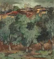 Wolf Kibel, Landscape with Trees, oil on panel