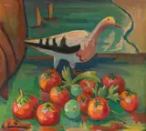 Maggie Laubser, Bird with Tomatoes, oil on canvas laid down on board
