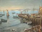 The Old Jetty, Table Bay Harbour by Hugo Naude, oil on canvas, sold Mar 2023