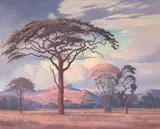 Highveld Landscape by Jacobus Hendrik Pierneef, oil on canvas, sold Mar 2023