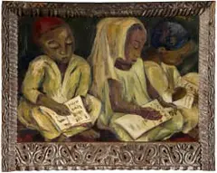 Irma Stern, Children Reading the Koran, oil on canvas, in a Zanzibari frame