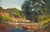 Adriaan Boshoff, Landscape with Stream, oil on board
