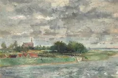 Richard Eurich, Landscape with River, oil on canvas
