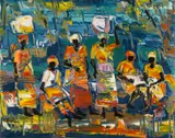 A Group of Women by Walter Battiss, oil on canvas, sold Mar 2023