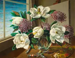 Vladimir Tretchikoff, Still Life with Magnolias in a Vase, oil on canvas