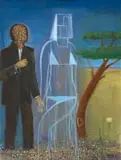 Simon Stone, A Man and a Woman in a Landscape, oil on canvas laid down on board