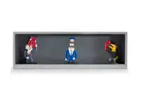 Norman Catherine, Totem Figures, four, three wooden sculptures, on a wooden base in a wooden box frame