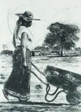 Phillemon Hlungwani, N'wansati wa Vutlhari u Pfuka ni Mixo a Basiza Dyangu wa Yena I (The Wise Woman Rises in the Morning and Cleans Her Household I), etching and aquatint on paper