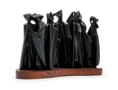 Zoltan Borbereki, Nine Figures, bronze with a black patina on a wooden base