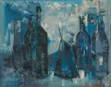 Taffy (Matthew) Whippman, Blue Bottles, oil on canvas