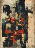 Otto Klar, Abstract Composition with Red, oil on board