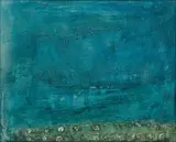 Gunther van der Reis, Abstract in Blues, mixed media on wood panel