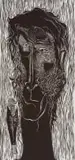 Self-Portrait by Norman Catherine, linocut on onion skin paper, sold Feb 2023