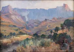 Hugo Naude, Amphitheatre, Drakensberg, oil on artist’s board