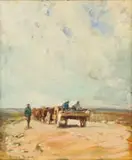 Wagon in a Landscape by Adriaan Boshoff, oil on canvas laid down on board, offered Feb 2023