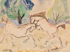 Reginald Turvey, Two Horses, watercolour on card