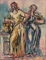 Zoltan Borbereki, Two Figures, watercolour and ink on paper