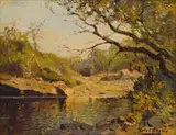 Landscape with Lake and Trees by Errol Boyley, oil on board, sold Feb 2023