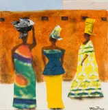Sam Nhlengethwa, Three Women, collage and mixed media