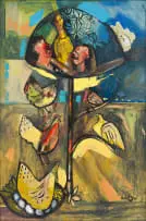 Strange Things are Happening by Jack Lugg, oil and acrylic on board, sold Feb 2023