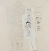 Composition with Figures and Text by Toni-Ann Ballenden, mixed media and acrylic on canvas, offered Feb 2023