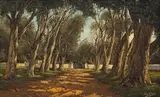 Tinus de Jongh, Avenue of Blue Gums, Cape, oil on canvas