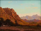 Tinus de Jongh, Mountain Landscape with Thatched Cottage, oil on canvas