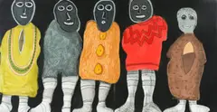 Colbert Mashile, Five Figures, mixed media on paper