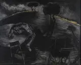 Toni-Ann Ballenden, The Fable of Abel on the Table, charcoal, pastel and collage on paper