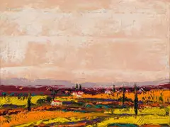 Thomas Monro, Landscape with Peach Sky, acrylic on canvas