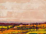 Thomas Monro, Landscape with Peach Sky, acrylic on canvas