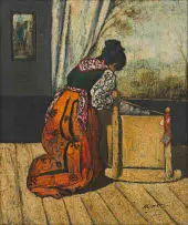 Kneeling Figure by Continental School, 20th Century, oil on board, sold Feb 2023
