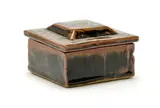 Lidded Square Box by Esias Bosch, slab-built stoneware with granite glaze and iron decoration, sold Feb 2023