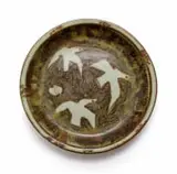 Large Stoneware Dish with Birds by Esias Bosch, stoneware with wood-ash glaze and iron and cobalt decoration, sold Feb 2023